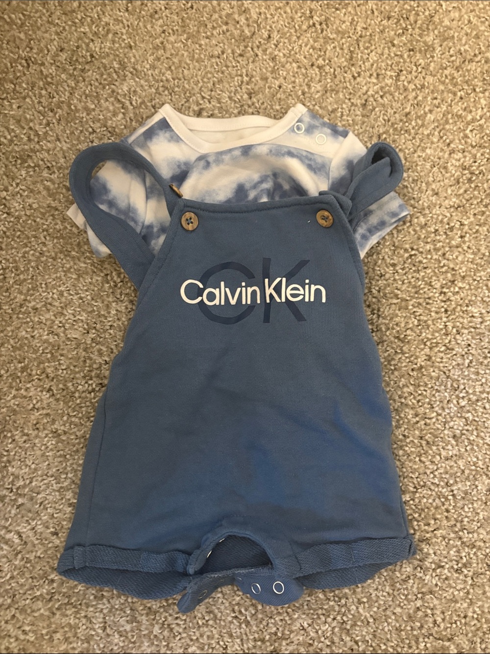 Calvin Klein Blue Logo Romper with White & Blue Tie-Dye Tee